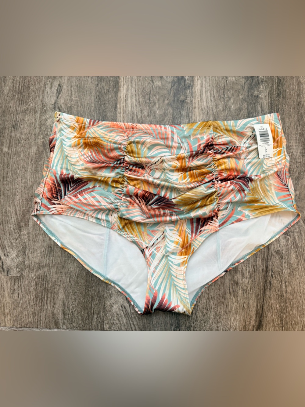 NWT Torrid Swimsuit Swim Bottom High Waist Ruching Green Leaf Shine Sz 4 26 4X